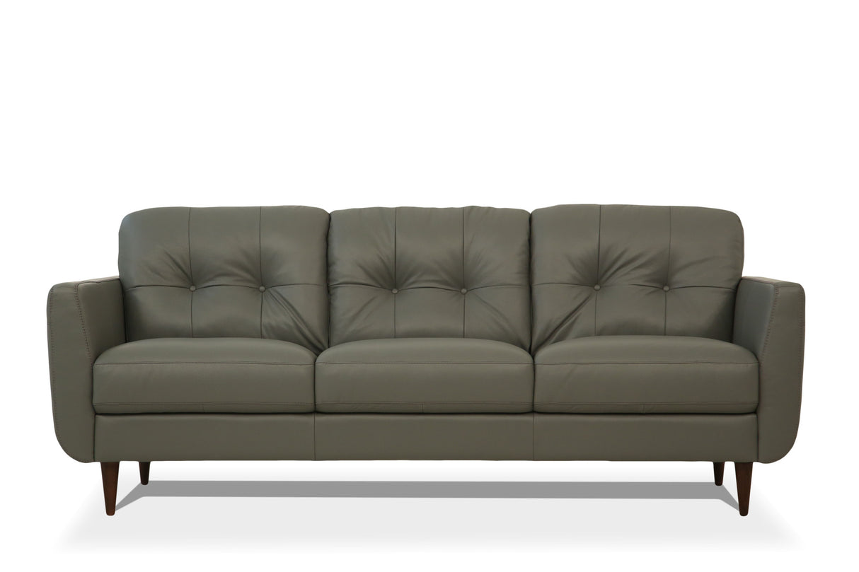 83" Green Leather Sofa With Black Legs