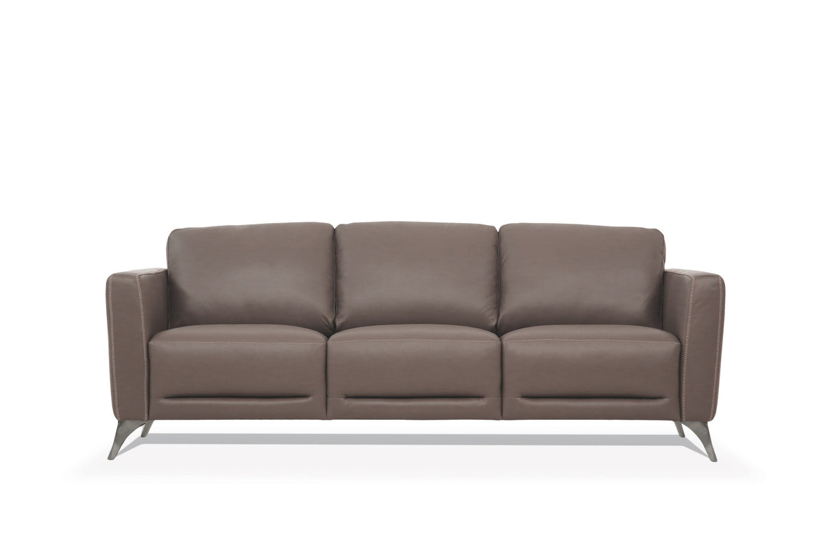 83" Taupe Leather Sofa With Black Legs