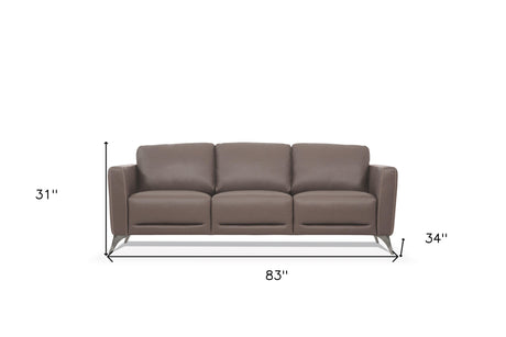 83" Taupe Leather Sofa With Black Legs