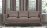 83" Taupe Leather Sofa With Black Legs