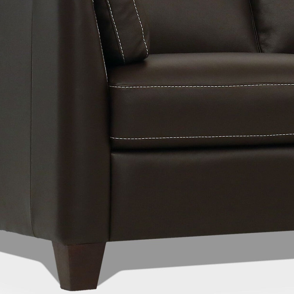 81" Chocolate Leather Sofa With Black Legs