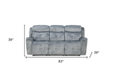83" Gray Velvet Reclining Sofa With Black Legs