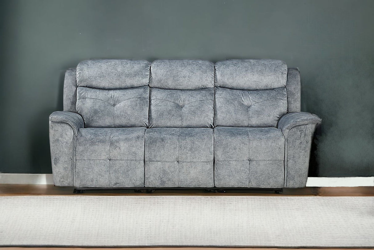 83" Gray Velvet Reclining Sofa With Black Legs