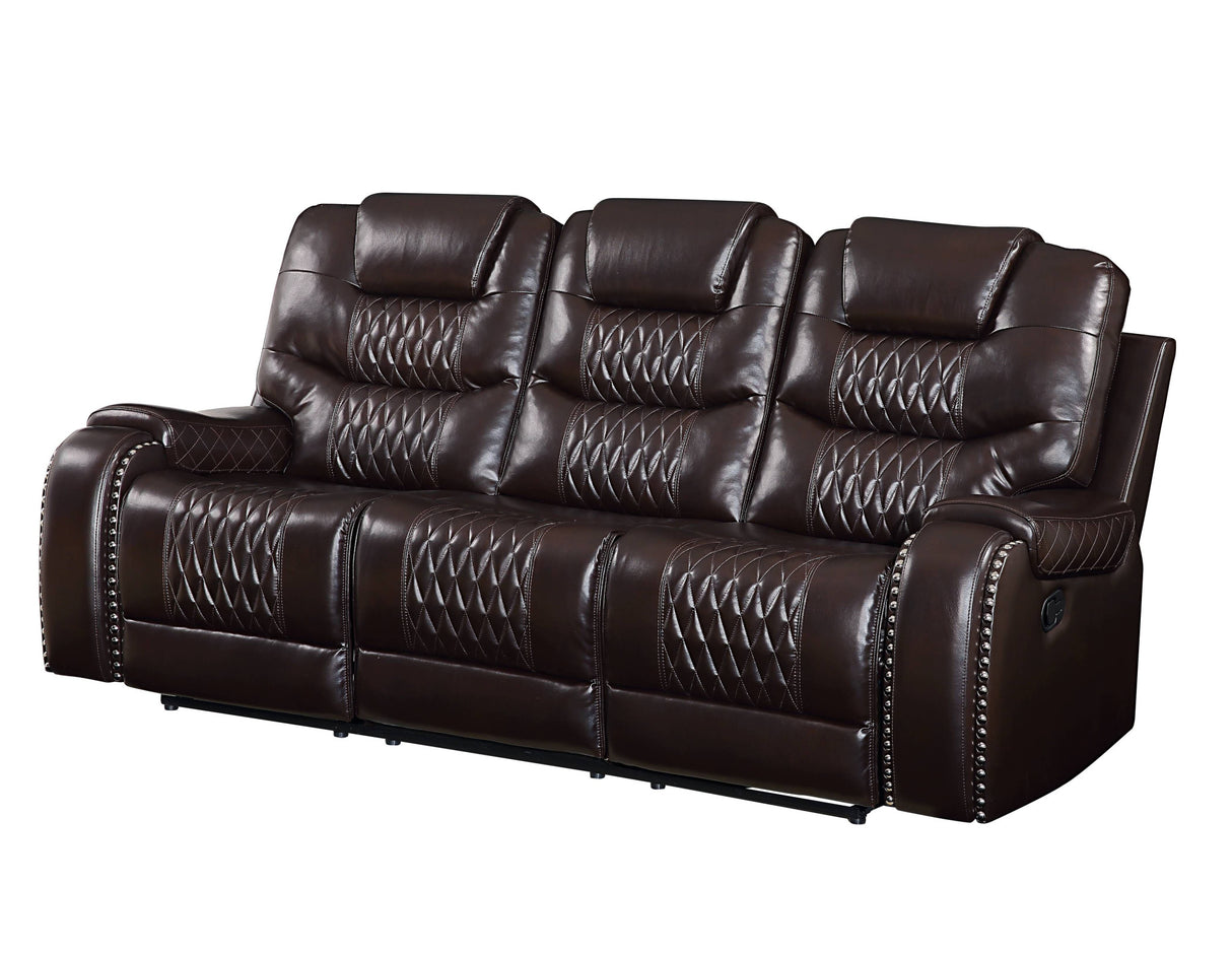 90" Brown Faux Leather Reclining Sofa With Black Legs