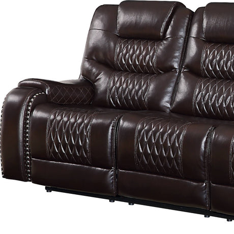 90" Brown Faux Leather Reclining Sofa With Black Legs