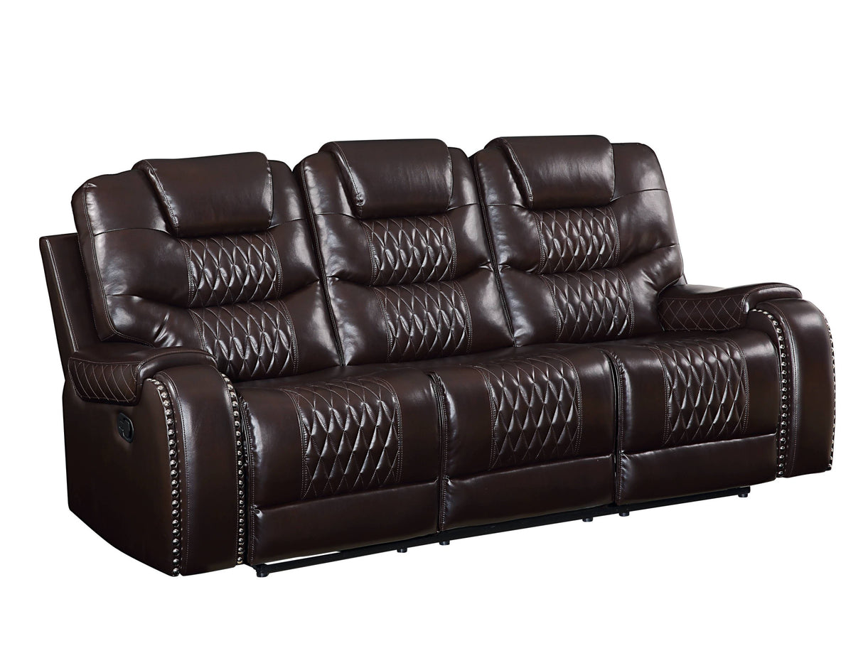 90" Brown Faux Leather Reclining Sofa With Black Legs