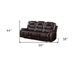 90" Brown Faux Leather Reclining Sofa With Black Legs