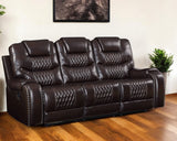 90" Brown Faux Leather Reclining Sofa With Black Legs