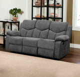 82" Gray Chenille Reclining Sofa With Black Legs