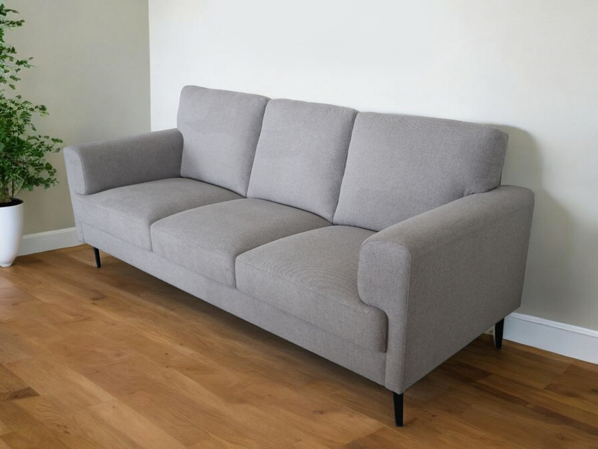 84" Light Gray Linen Sofa With Black Legs