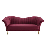 80" Red Velvet Sofa With Gold Legs