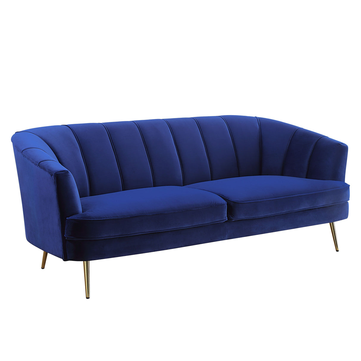 78" Blue Velvet Sofa With Gold Legs