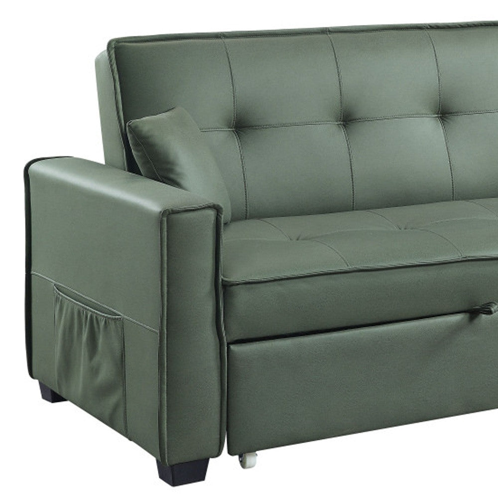 82" Green Velvet Sleeper Sofa And Toss Pillows With Black Legs