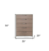 35" Brown Oak And Grey Solid And Manufactured Wood Five Drawer Chest