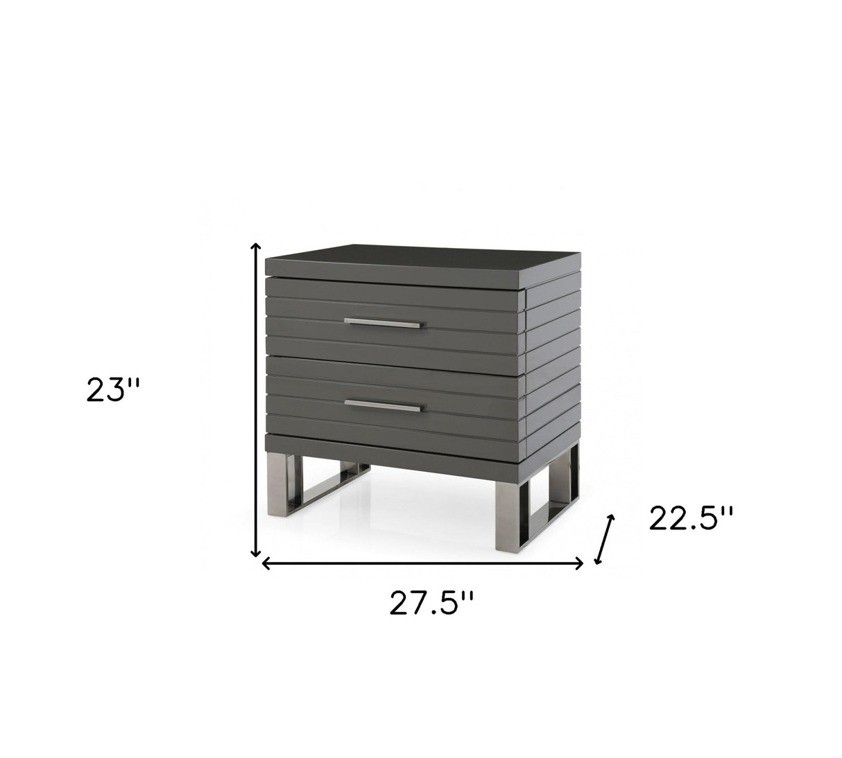 23" Silver and Gray Two Drawer Nightstand