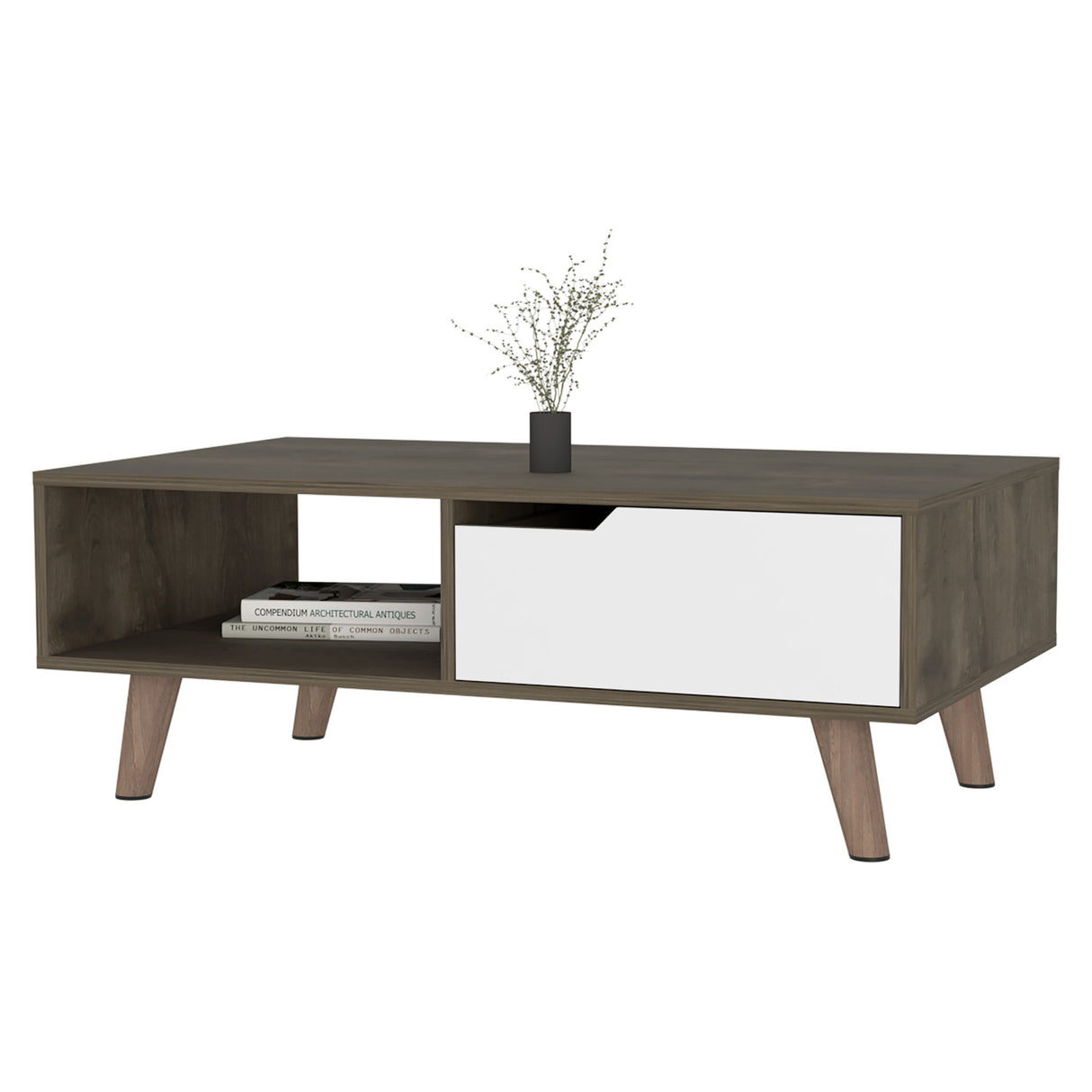 40" Natural And Dark Brown And White Wood Rectangular Coffee Table With Shelf