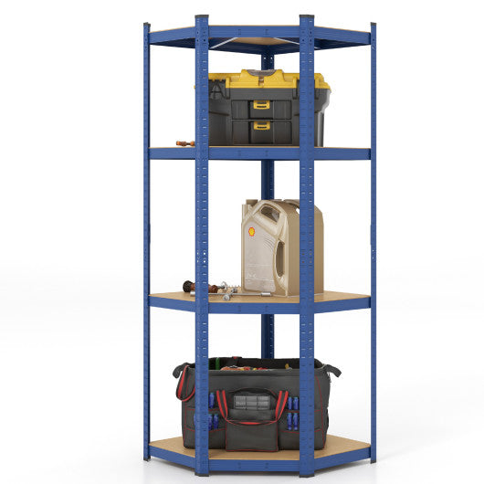 4-Tier Corner Shelving Unit Adjustable Garage Storage Utility Rack for Warehouse-Blue
