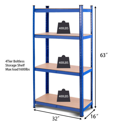 Adjustable Heavy Duty 4 Level Garage Tool Shelf Storage-Blue