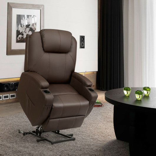 Power Lift Recliner Chair with Massage and Heat for Elderly with Remote Control-Brown