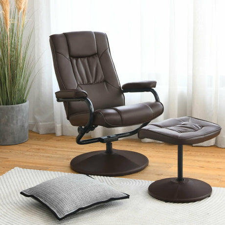 360° PVC Leather Swivel Recliner Chair with Ottoman-Brown