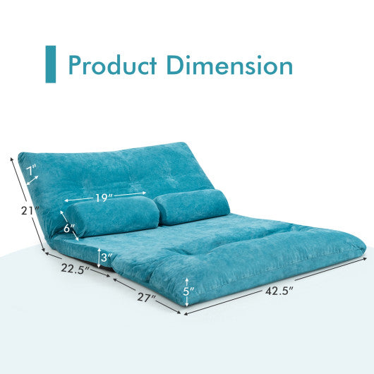 6-Position Adjustable Sleeper Lounge Couch with 2 Pillows-Blue