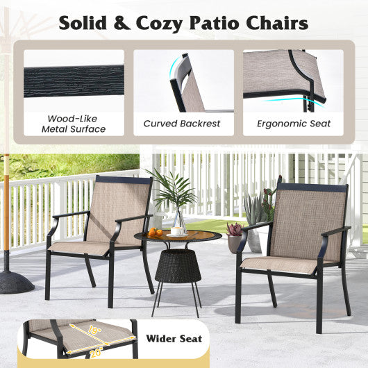 4 Piece Patio Dining Chairs Large Outdoor Chairs with Breathable Seat and Metal Frame-Coffee