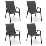 4 Piece Patio Rattan Dining Chairs with Wicker Woven Seat and Back for Backyard Front Porch-Brown
