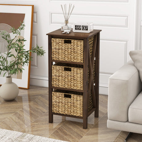 3/4-Tier Nightstand with 2/3 Seagrass Baskets Narrow X-Design-4 Tier