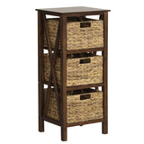 3/4-Tier Nightstand with 2/3 Seagrass Baskets Narrow X-Design-4 Tier