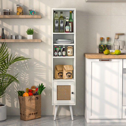 4 Tiers Rattan Storage Cabinet with Slim Design-White