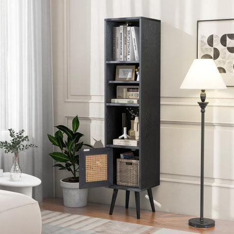 4 Tiers Rattan Storage Cabinet with Slim Design-Black