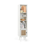 4 Tiers Rattan Storage Cabinet with Slim Design-White