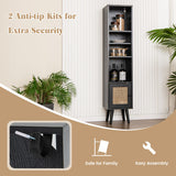 4 Tiers Rattan Storage Cabinet with Slim Design-Black