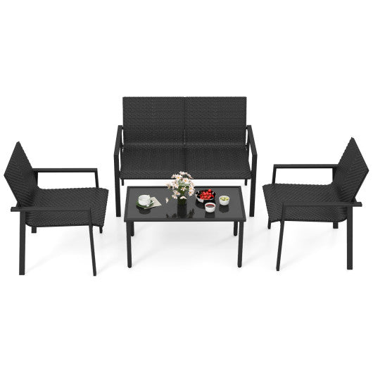 4 Pieces Patio Furniture Set with Heavy Duty Galvanized Metal Frame-Black