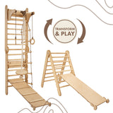 4in1 Climbing Set: Wooden Swedish Wall + Swing Set + Slide Board + Triangle Ladder