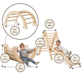 4in1 Montessori Climbing Set: Triangle Ladder + Climbing Arch + Slide Board + Cushion Beige