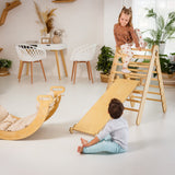 4in1 Montessori Climbing Set: Triangle Ladder + Climbing Arch + Slide Board + Cushion Beige