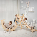 4in1 Montessori Climbing Set: Triangle Ladder + Climbing Arch + Slide Board + Cushion Beige