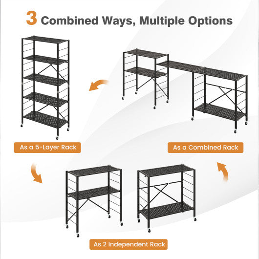 5-Tier Adjustable Shelves with Wheels for Garage Kitchen Balcony