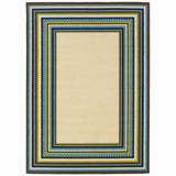 2' X 4' Ivory and Blue Striped Stain Resistant Indoor Outdoor Area Rug