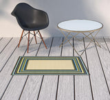 2' X 4' Ivory and Blue Striped Stain Resistant Indoor Outdoor Area Rug