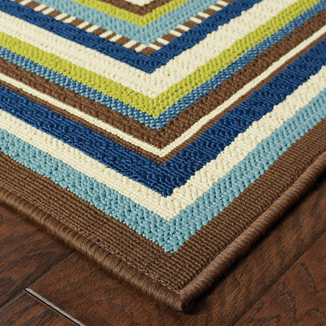 2' X 4' Ivory and Blue Striped Stain Resistant Indoor Outdoor Area Rug