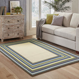 2' X 4' Ivory and Blue Striped Stain Resistant Indoor Outdoor Area Rug