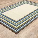 2' X 4' Ivory and Blue Striped Stain Resistant Indoor Outdoor Area Rug