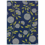 2' X 4' Blue and Green Floral Stain Resistant Indoor Outdoor Area Rug