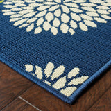 2' X 4' Blue and Green Floral Stain Resistant Indoor Outdoor Area Rug