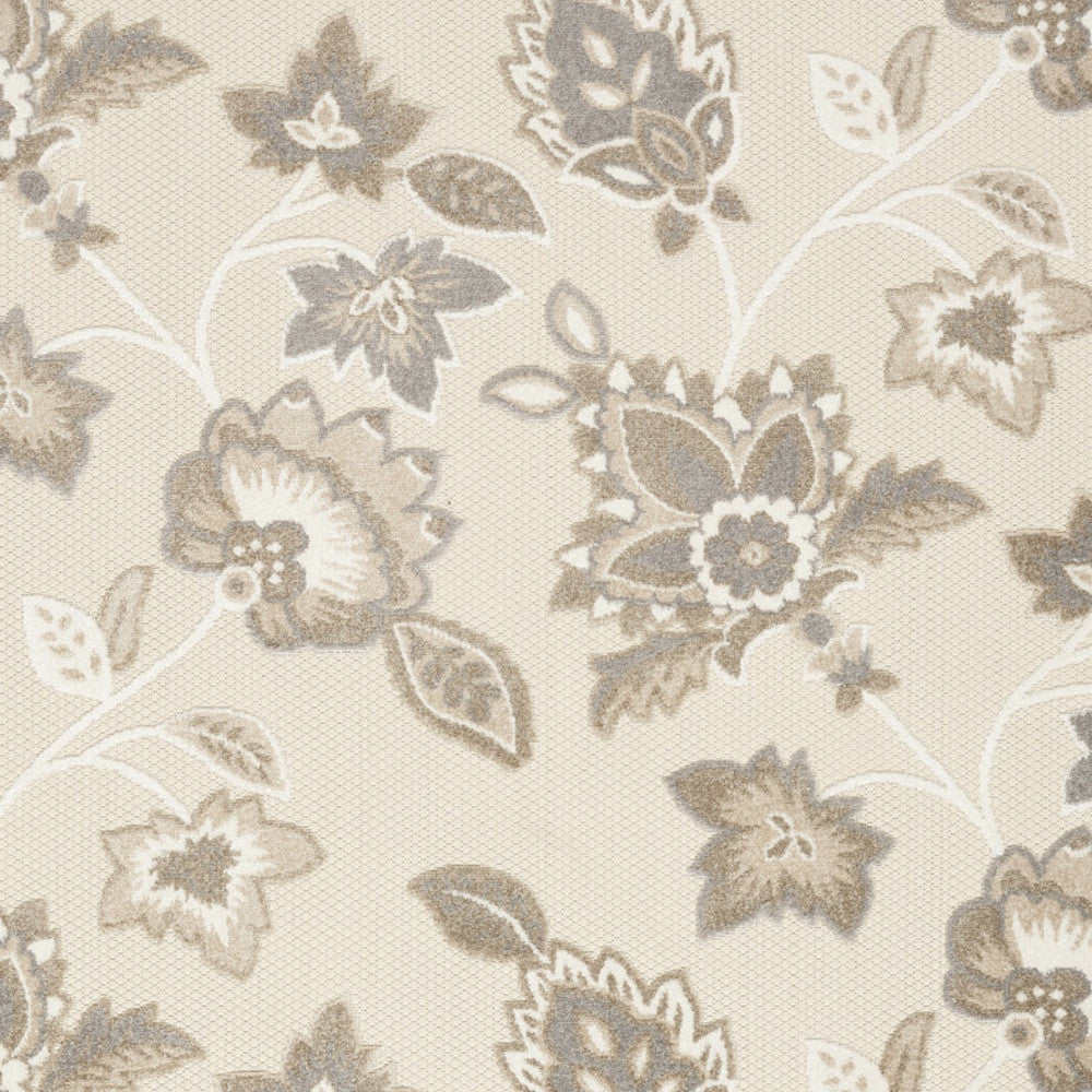 9' X 12' Beige Floral Stain Resistant Non Skid Area Rug