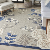 9' X 12' Blue And Grey Floral Stain Resistant Non Skid Area Rug