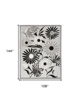 9' X 12' Black And White Floral Stain Resistant Non Skid Area Rug