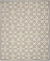 9' X 12' Ivory And Grey Fleur De Lis Stain Resistant Non Skid Area Rug